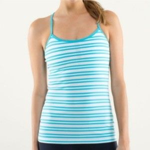Lululemon Womens Blue White Striped Scoop Neck Sleeveless Racerback Tank…